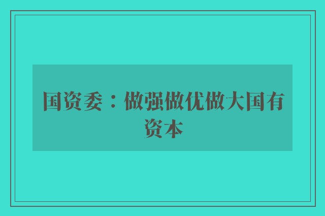 国资委：做强做优做大国有资本