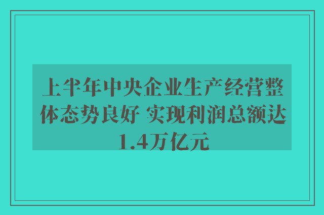 上半年中央企业生产经营整体态势良好 实现利润总额达1.4万亿元