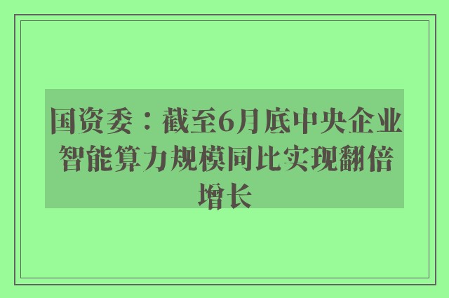 国资委：截至6月底中央企业智能算力规模同比实现翻倍增长