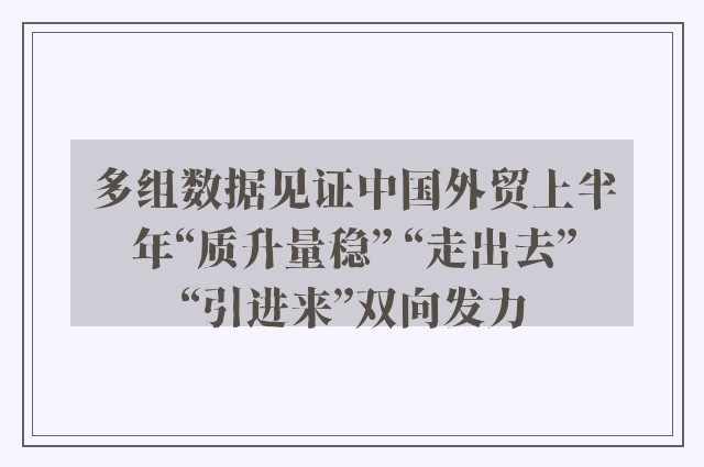 多组数据见证中国外贸上半年“质升量稳” “走出去”“引进来”双向发力