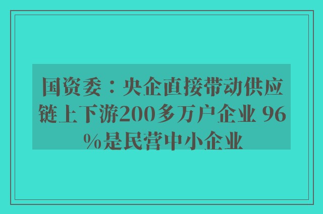 国资委：央企直接带动供应链上下游200多万户企业 96%是民营中小企业