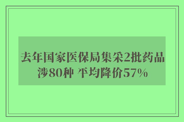 去年国家医保局集采2批药品涉80种 平均降价57%