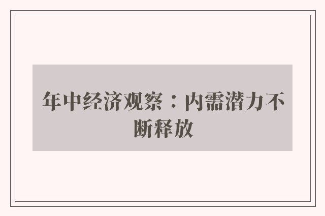 年中经济观察：内需潜力不断释放