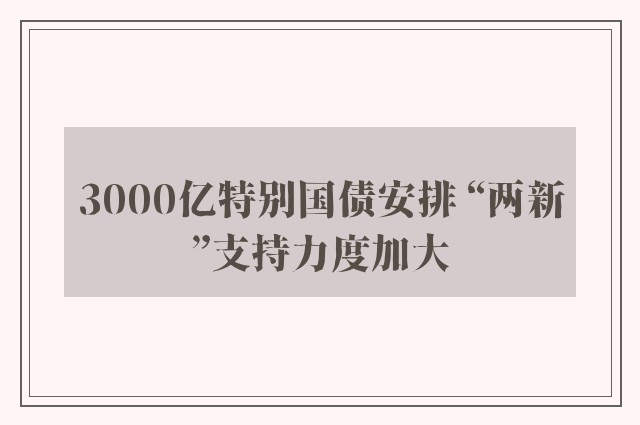 3000亿特别国债安排 “两新”支持力度加大