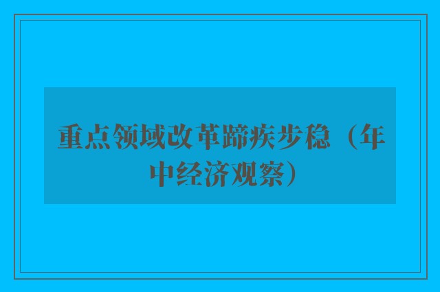 重点领域改革蹄疾步稳（年中经济观察）