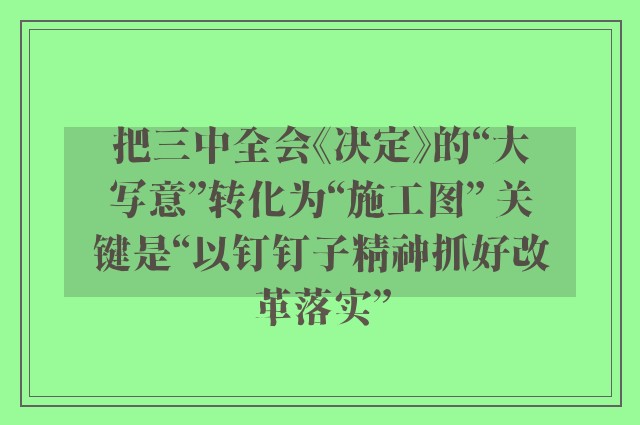 把三中全会《决定》的“大写意”转化为“施工图” 关键是“以钉钉子精神抓好改革落实”