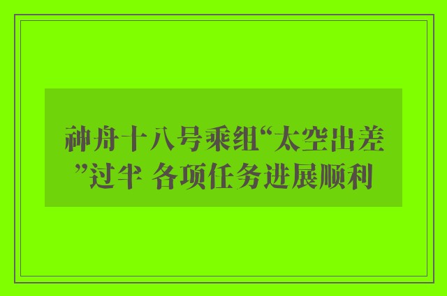 神舟十八号乘组“太空出差”过半 各项任务进展顺利