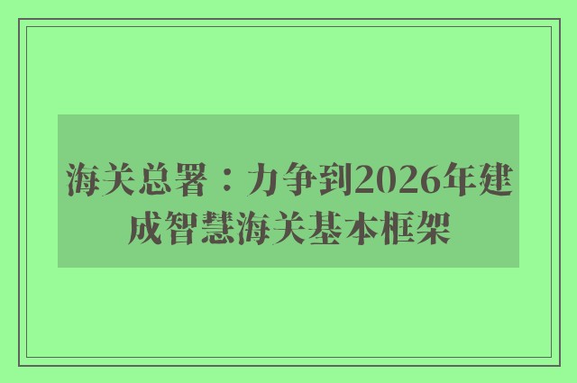 海关总署：力争到2026年建成智慧海关基本框架