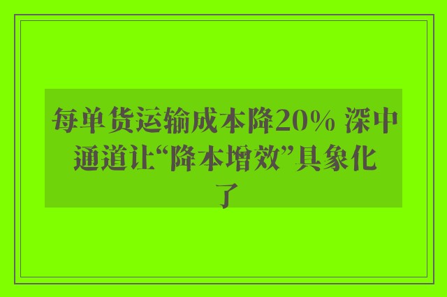 每单货运输成本降20% 深中通道让“降本增效”具象化了