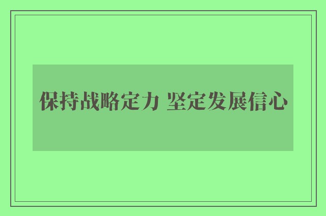 保持战略定力 坚定发展信心