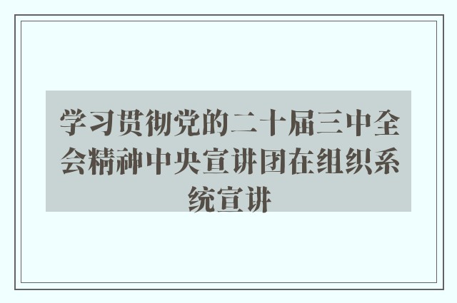 学习贯彻党的二十届三中全会精神中央宣讲团在组织系统宣讲