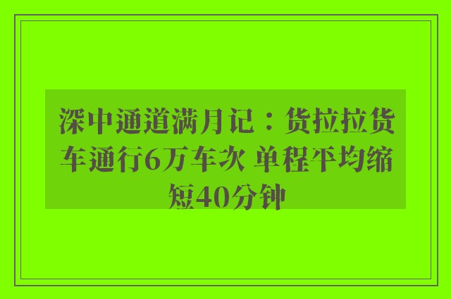 深中通道满月记：货拉拉货车通行6万车次 单程平均缩短40分钟