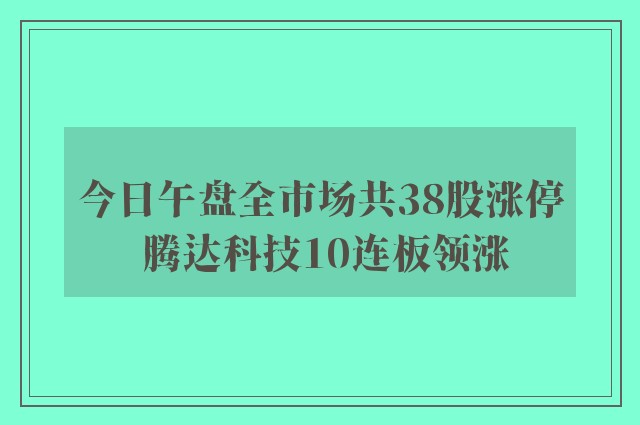 今日午盘全市场共38股涨停 腾达科技10连板领涨