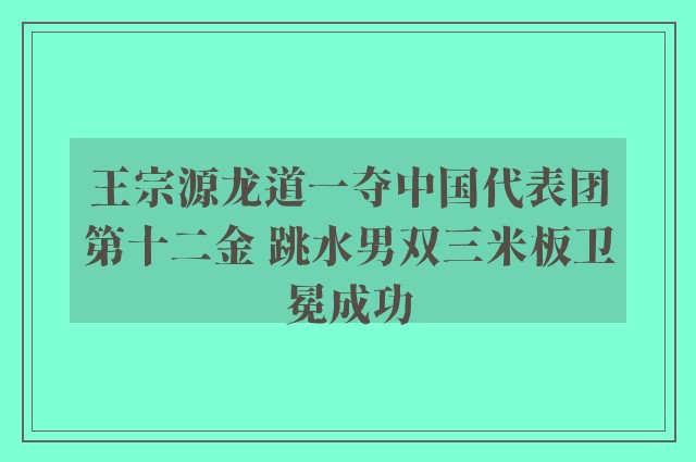 王宗源龙道一夺中国代表团第十二金 跳水男双三米板卫冕成功