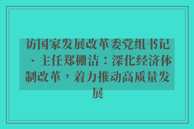 访国家发展改革委党组书记、主任郑栅洁：深化经济体制改革，着力推动高质量发展