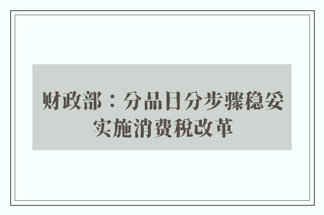 财政部：分品目分步骤稳妥实施消费税改革