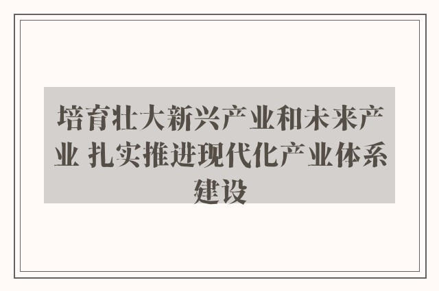 培育壮大新兴产业和未来产业 扎实推进现代化产业体系建设