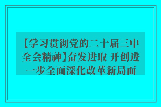 【学习贯彻党的二十届三中全会精神】奋发进取 开创进一步全面深化改革新局面