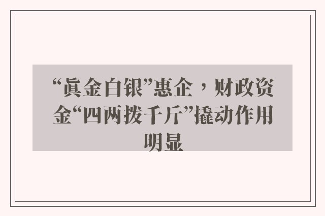 “真金白银”惠企，财政资金“四两拨千斤”撬动作用明显