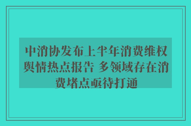 中消协发布上半年消费维权舆情热点报告 多领域存在消费堵点亟待打通