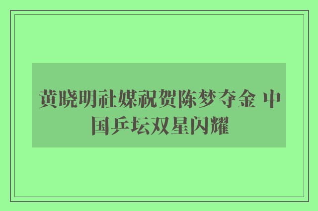 黄晓明社媒祝贺陈梦夺金 中国乒坛双星闪耀