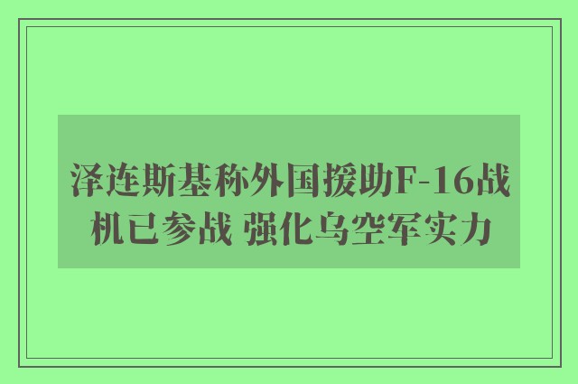 泽连斯基称外国援助F-16战机已参战 强化乌空军实力