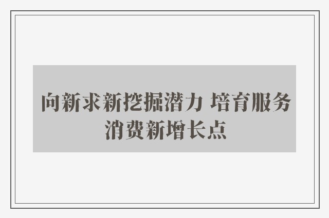 向新求新挖掘潜力 培育服务消费新增长点