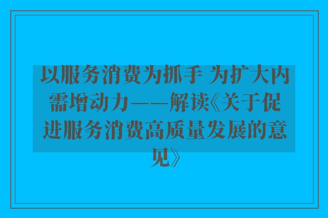 以服务消费为抓手 为扩大内需增动力——解读《关于促进服务消费高质量发展的意见》