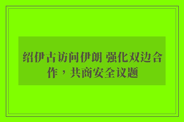 绍伊古访问伊朗 强化双边合作，共商安全议题