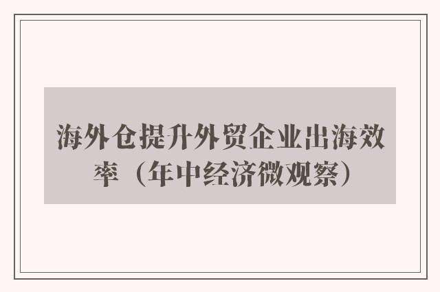 海外仓提升外贸企业出海效率（年中经济微观察）