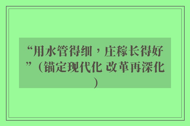 “用水管得细，庄稼长得好”（锚定现代化 改革再深化）