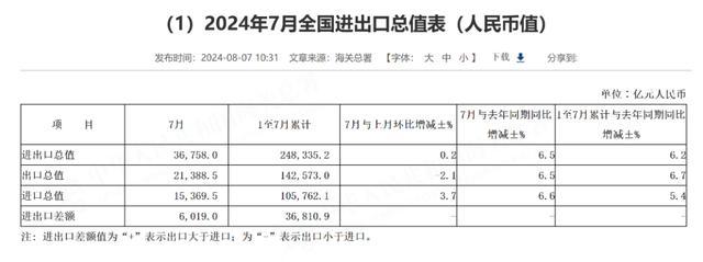 中国7月进口增速强劲回升至7.2% 制造业活动放缓背景下实现增长