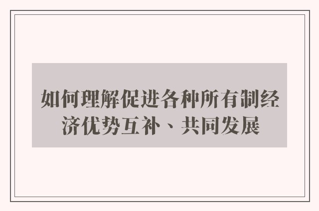 如何理解促进各种所有制经济优势互补、共同发展