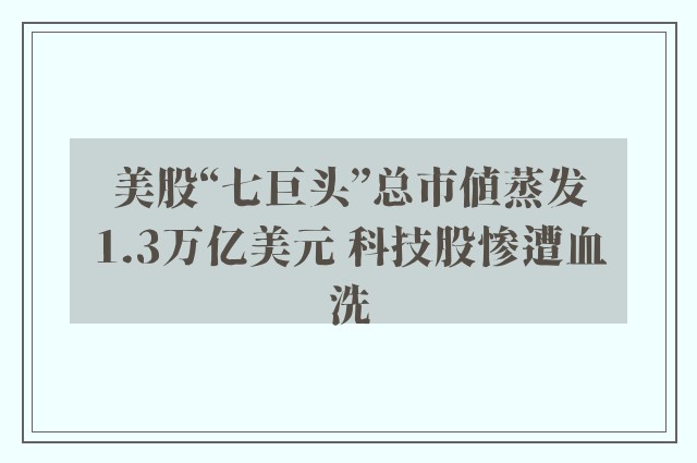 美股“七巨头”总市值蒸发1.3万亿美元 科技股惨遭血洗