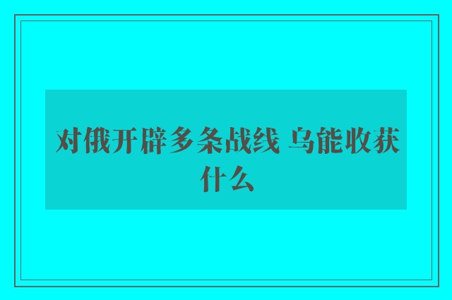 对俄开辟多条战线 乌能收获什么