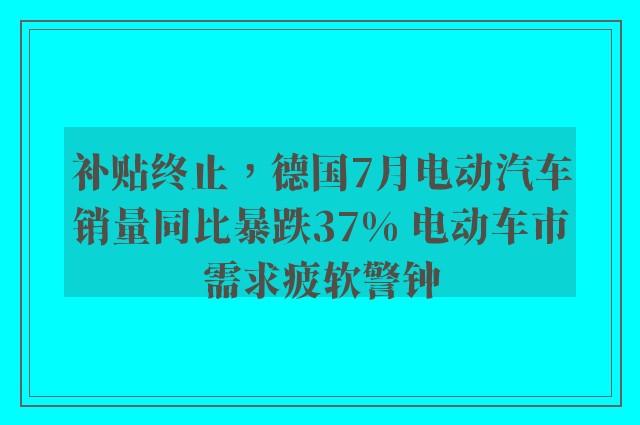 补贴终止，德国7月电动汽车销量同比暴跌37% 电动车市需求疲软警钟