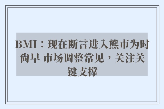 BMI：现在断言进入熊市为时尚早 市场调整常见，关注关键支撑