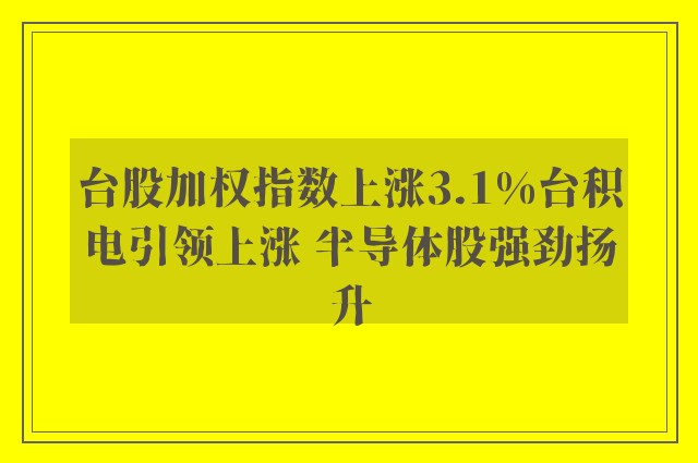 台股加权指数上涨3.1%台积电引领上涨 半导体股强劲扬升