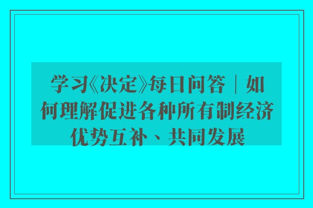 学习《决定》每日问答｜如何理解促进各种所有制经济优势互补、共同发展