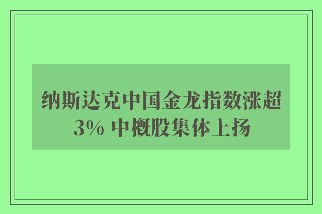 纳斯达克中国金龙指数涨超3% 中概股集体上扬