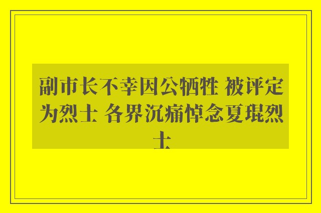 副市长不幸因公牺牲 被评定为烈士 各界沉痛悼念夏琨烈士