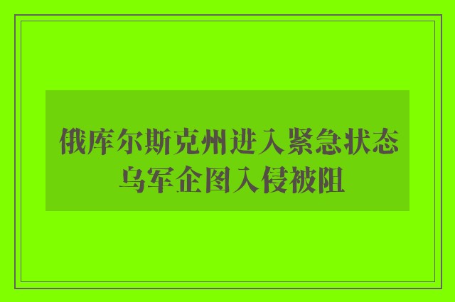 俄库尔斯克州进入紧急状态 乌军企图入侵被阻