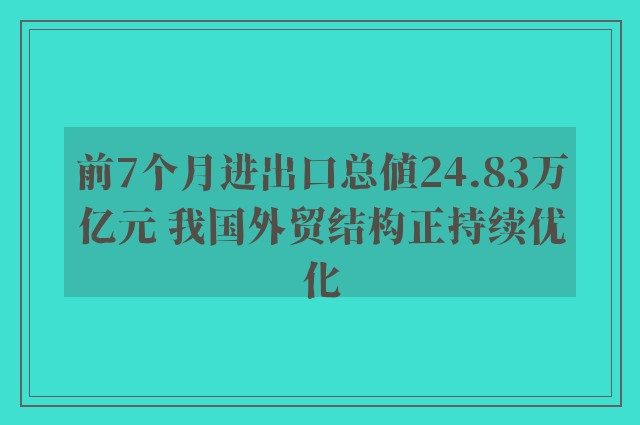 前7个月进出口总值24.83万亿元 我国外贸结构正持续优化