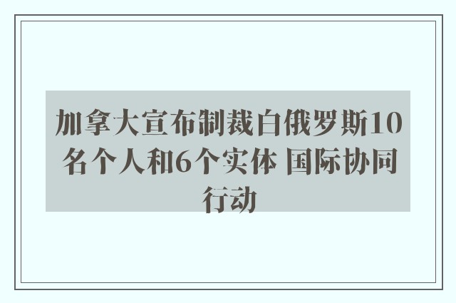 加拿大宣布制裁白俄罗斯10名个人和6个实体 国际协同行动