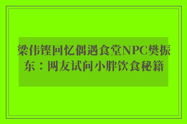 梁伟铿回忆偶遇食堂NPC樊振东：网友试问小胖饮食秘籍