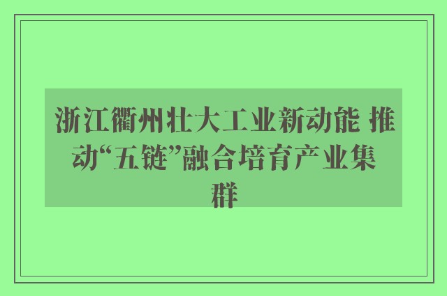 浙江衢州壮大工业新动能 推动“五链”融合培育产业集群