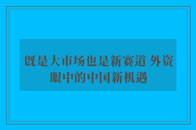 既是大市场也是新赛道 外资眼中的中国新机遇