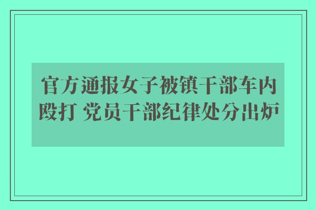 官方通报女子被镇干部车内殴打 党员干部纪律处分出炉