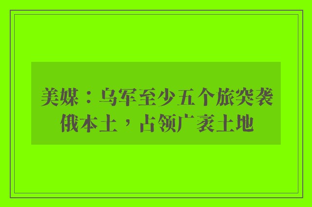 美媒：乌军至少五个旅突袭俄本土，占领广袤土地