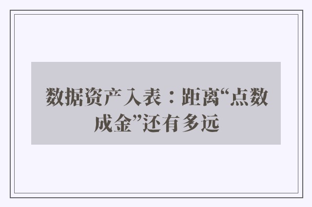 数据资产入表：距离“点数成金”还有多远